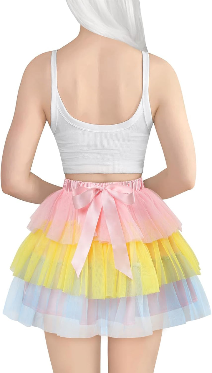 LittleForBig Damen Mesh Tüll Puffy Petticoat Tutu Ballett Bubble Rock Kurzer Ballerina Rock XS Regen