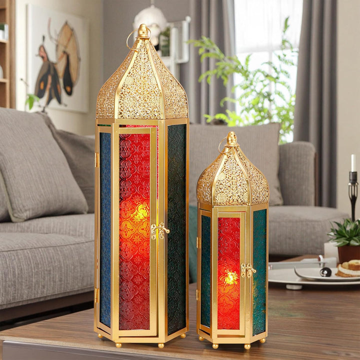 TRIROCKS 2er-Set Dekorative Ramadan-Kerzenlaterne aus Metall Orientalischer Kerzenhalter Arabische H