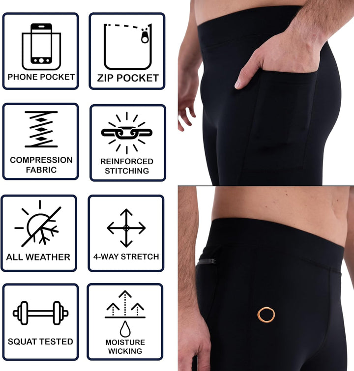 Kapow Meggings Performance PRO: Lange Sportleggings für Herren mit Kompression – Perfekt für Laufen,