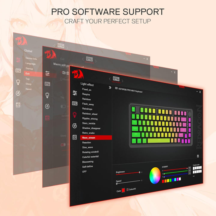 Redragon K673 PRO SE 75% 81 Tasten Kabellose Gasket RGB-Gaming-Tastatur, 3-Modus-Anime-mechanische T