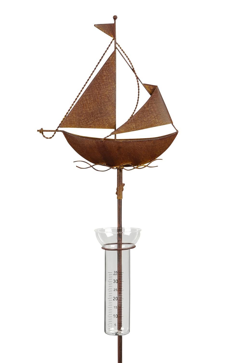 Regenmesser Gartenstecker Segelschiff H:130 cm im Rost Design - Deko Niederschlagsmesser maritim, Sc