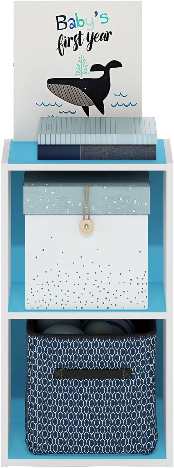 Furinno Luder Bücherregal Weiss/ Hellblau 30.5(W) x 53.9(H) x 23.7(D) cm, Weiss/ Hellblau 30.5(W) x