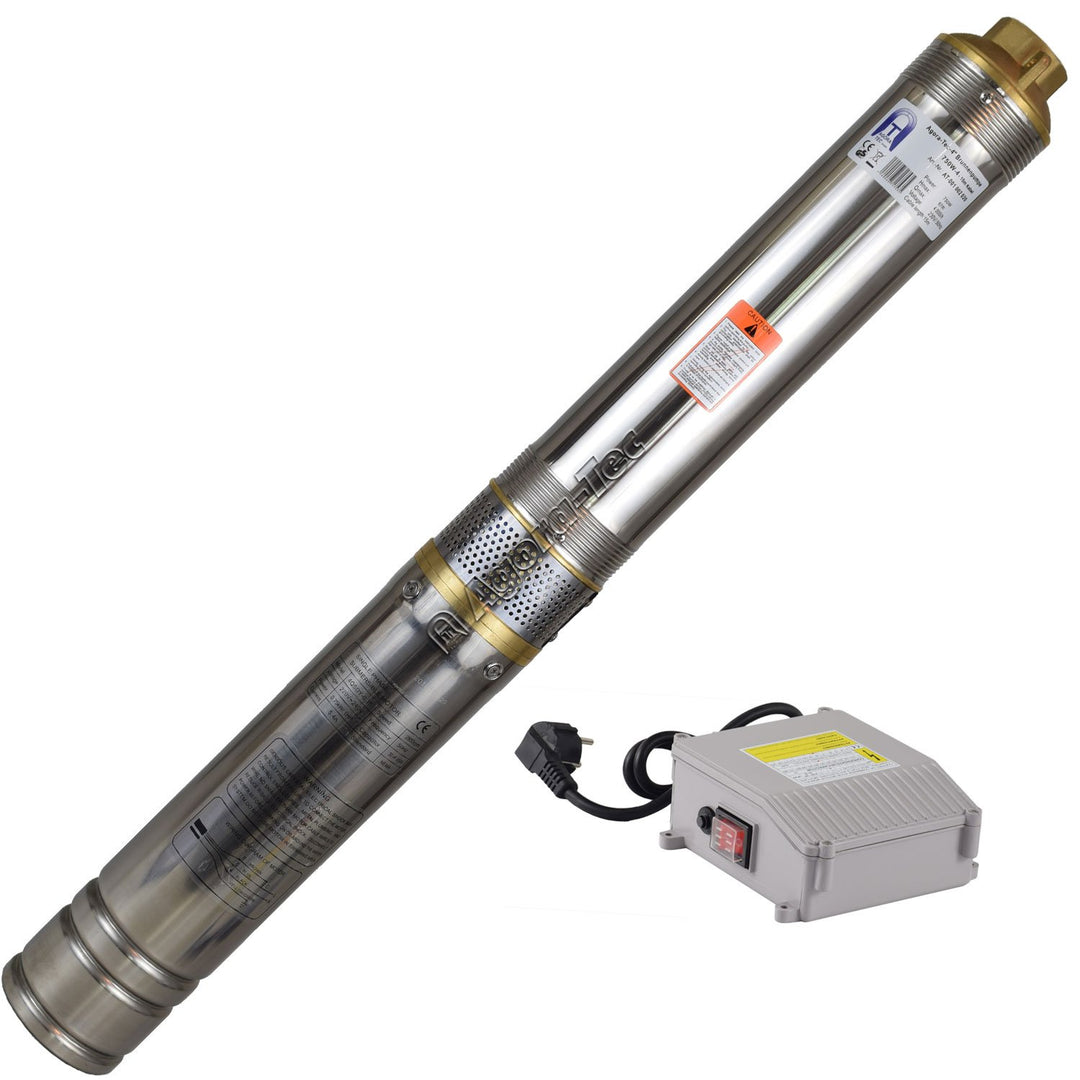 Agora-Tec® AT- 4 Zoll Edelstahl-Tiefbrunnenpumpe Brunnenpumpe 750W-4 mit 15 m Kabel max: 6,7 bar, ma
