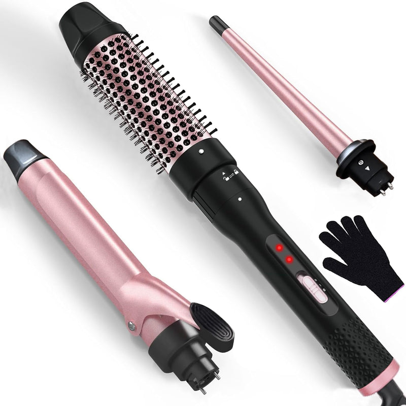 Lockenstab Set 3 in 1, DSGKUU Lockenstäbe mit Thermal Brush und Keramik Lockeneisen, Lockeneisen mit