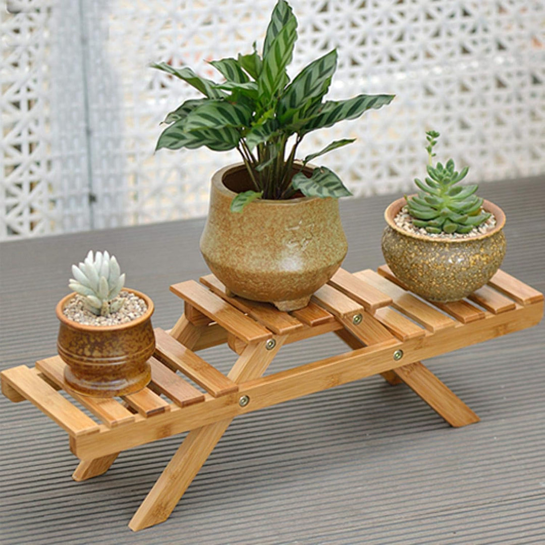 Pflanzenregal, Blumenregal Outdoor, Blumentreppe 2 Stufen Bambus, Blumenbank Pflanzentreppe Pflanzen