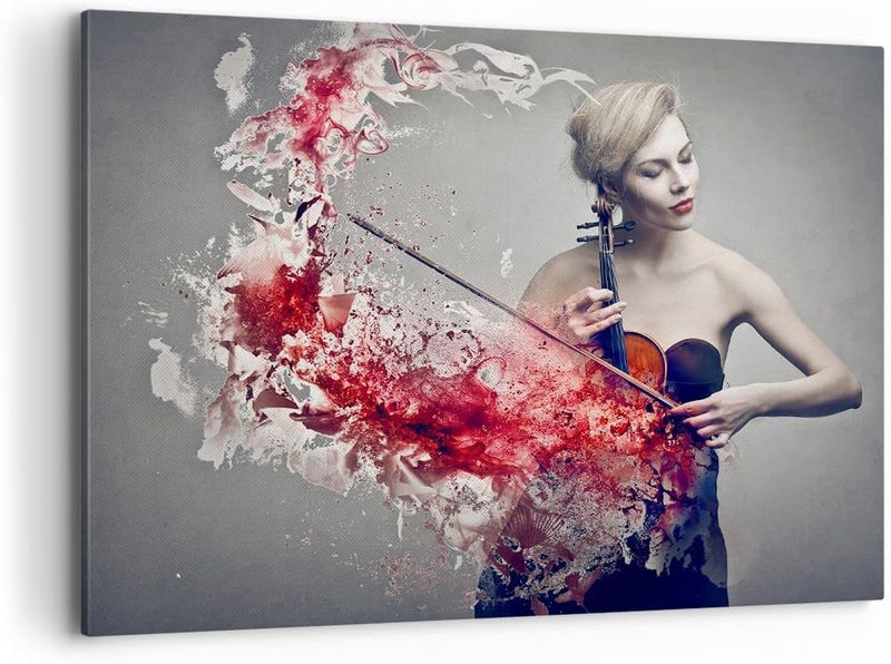 Bilder auf Leinwand 100x70cm Leinwandbild Frau Violine Musik Instrument Gross Wanddeko Bild Schlafzi