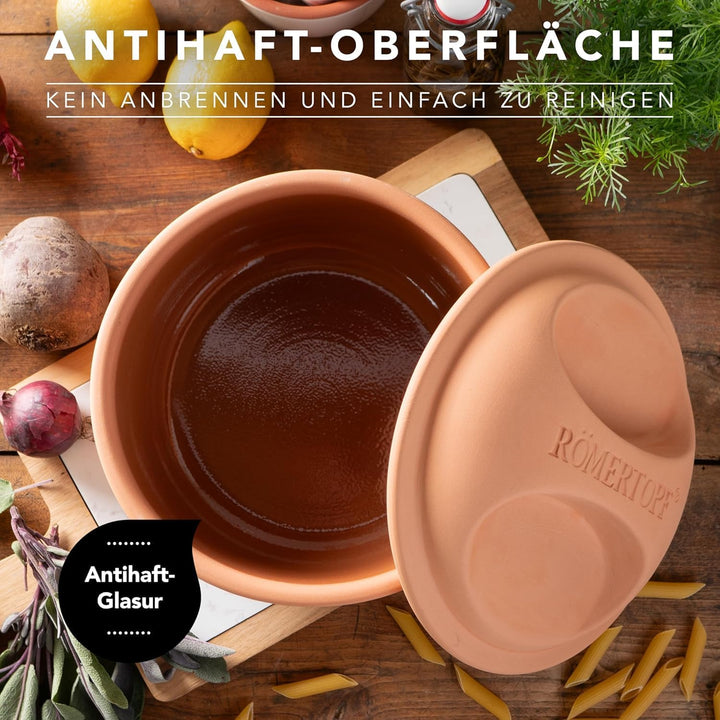 Römertopf Multibräter rund aus Naturton Keramik Bräter für bis zu 4 Personen & einem Volumen von 2 L