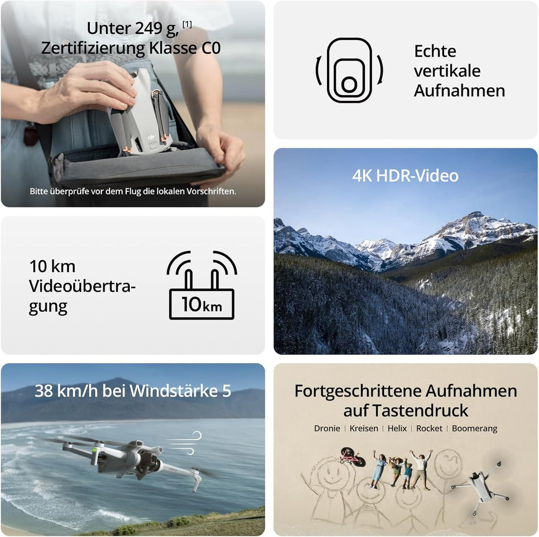 DJI Mini 3 Fly More Combo (DJI RC) – Leichte und faltbare Mini-Kameradrohne mit 4K HDR-Video, 3 Batt