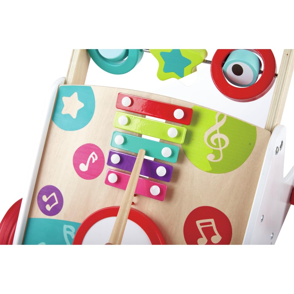 Hape My First Musical Walker, Wooden Push Along Baby Walker Trainer with Music Box & Activities, 10