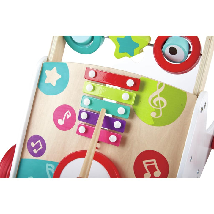 Hape My First Musical Walker, Wooden Push Along Baby Walker Trainer with Music Box & Activities, 10