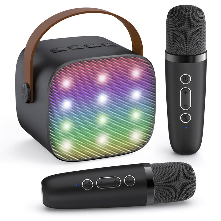 YLL Mini-Karaoke-Maschine für Kinder, tragbarer Bluetooth-Lautsprecher mit 2 kabellosen Mikrofonen,