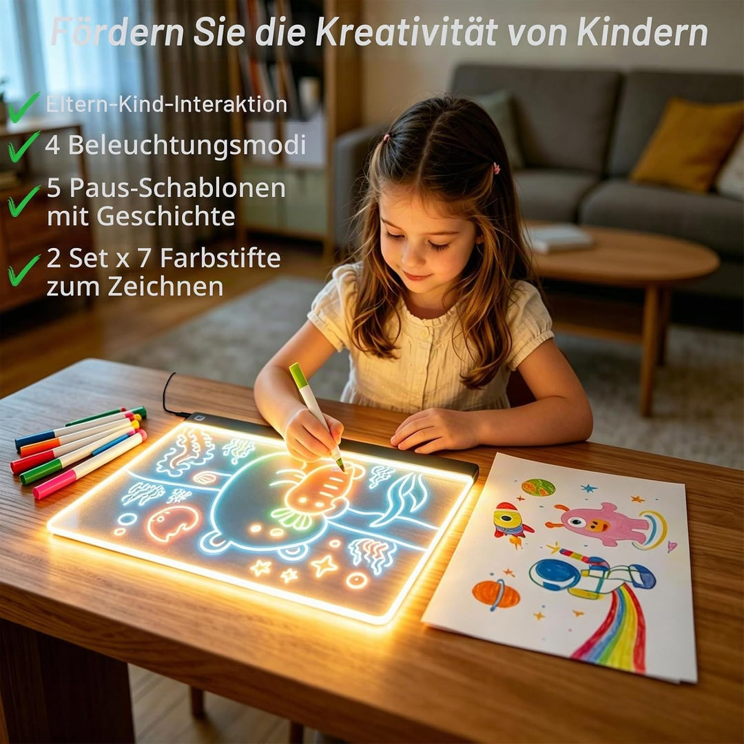LED Zeichenbrett Tafel, 30x20cm LED Maltafel, Leuchttafel mit 7 Farben & 4 Lichtmodi, Notiztafel Sch