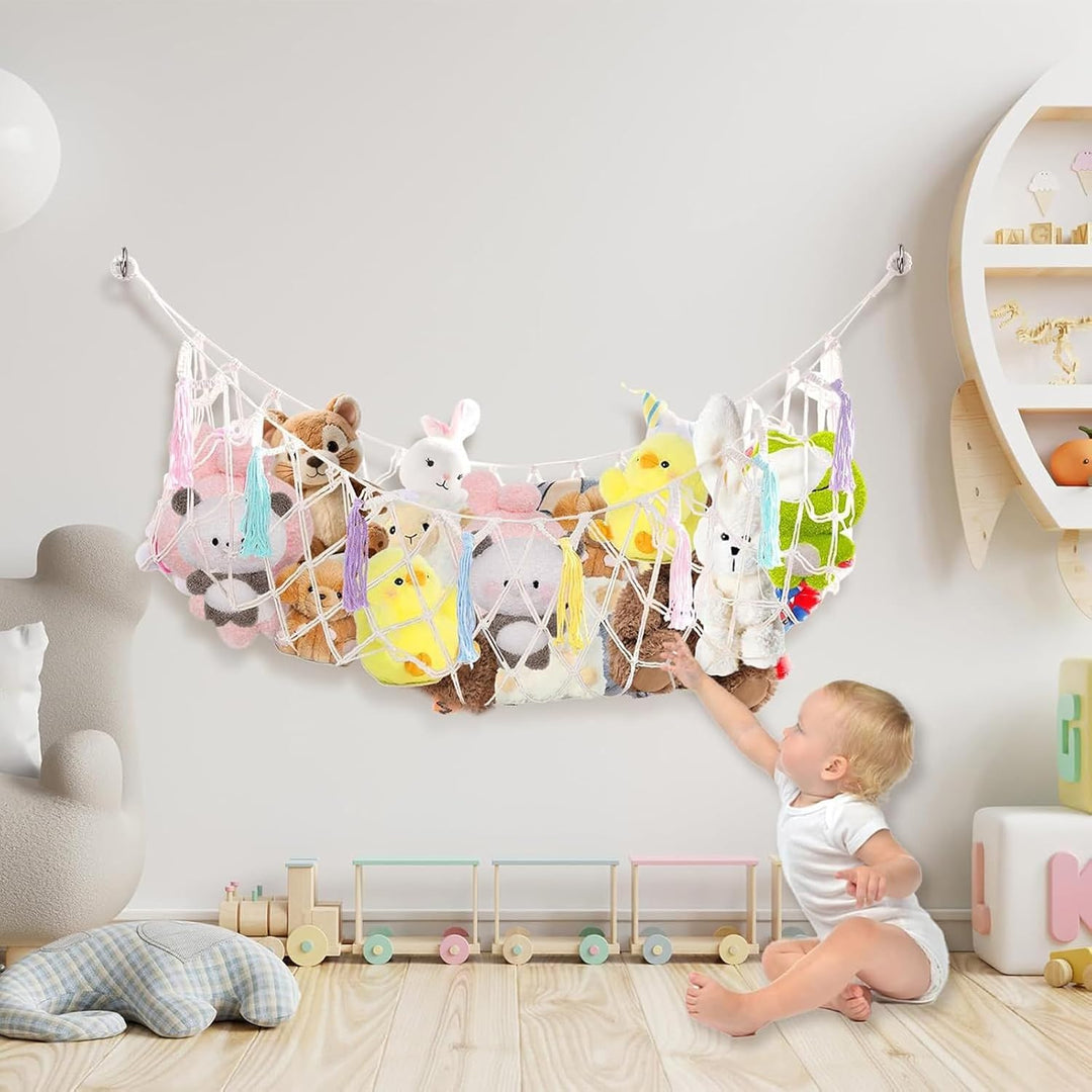 Stofftier Aufbewahrungsnetze,Boho Organizer Zimmer Deko - Plüschtier Aufbewahrungs Hängematte Mesh N