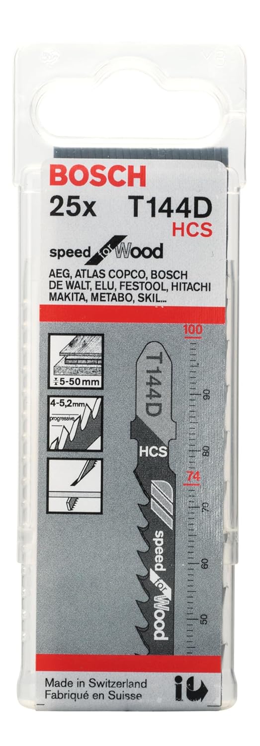 Bosch 25x Stichsägeblatt T 144 D Speed for Wood (für weiches Holz, gerader Schnitt, Professional Zub