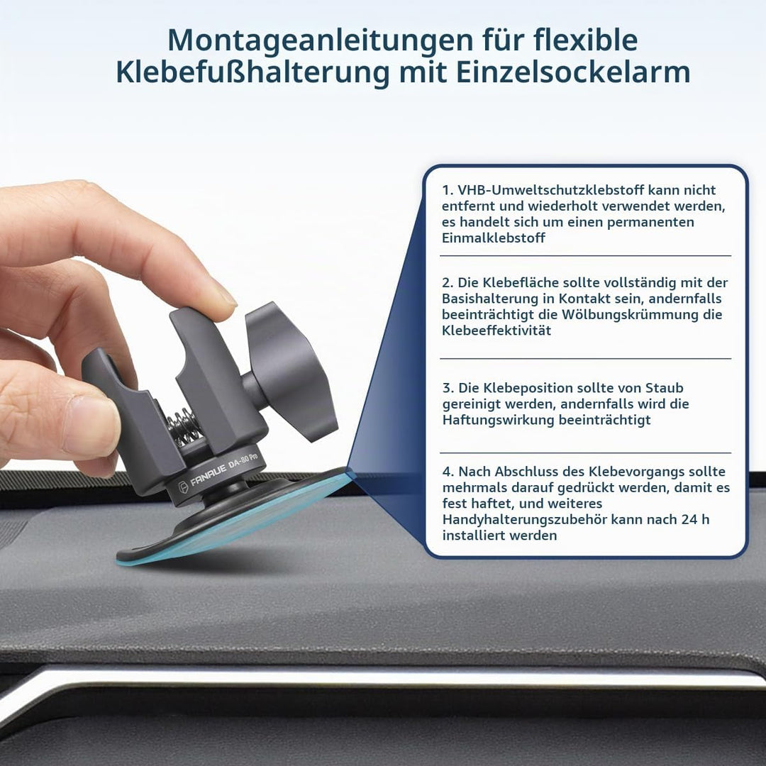 FANAUE Verbindungsarm mit Klebende Kugelkopfbasis Kompatibel mit RAM Mount B Grösse 1" Kugelkopf Ada