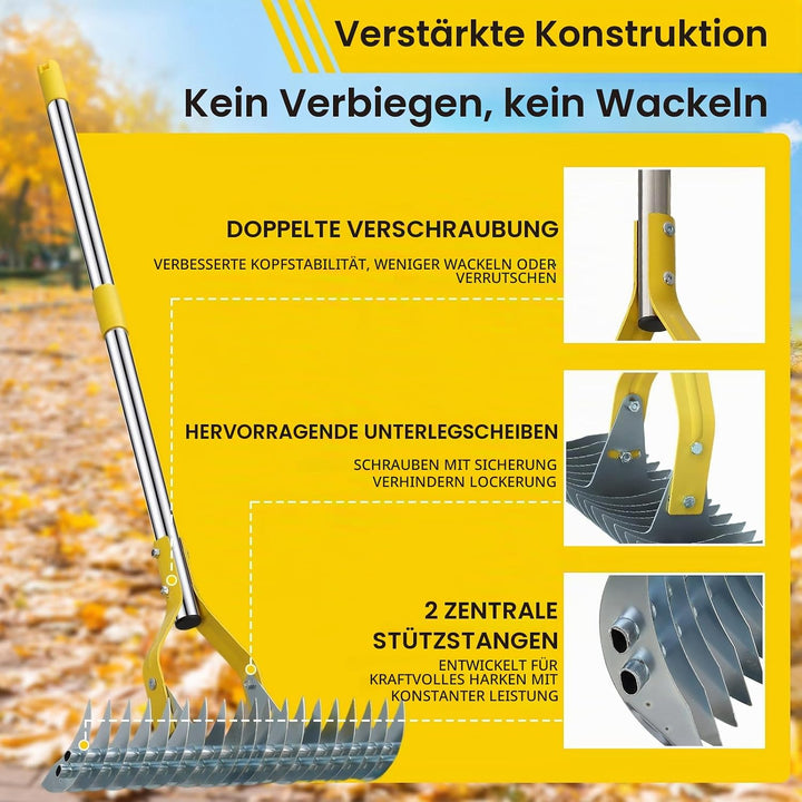 Strohrechen, Laubrechen Rasenrechen Mit 150 cm Stiel Robuster Laubsammler, Mehrzweck-Rasenkamm Zum J