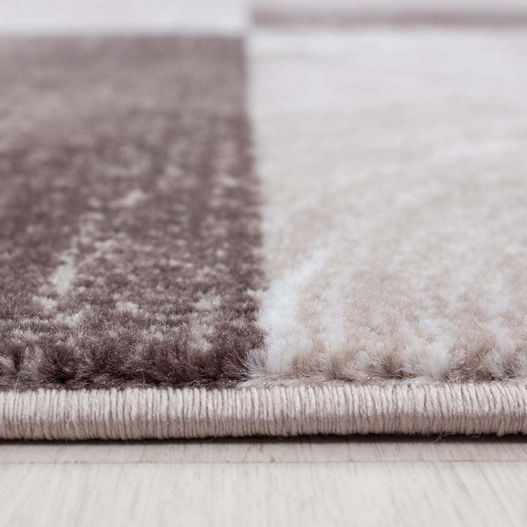Teppich Wohnzimmer 80x150 cm Läufer Flur Braun Kurzflor Kariert Design - Teppich Schlafzimmer, Esszi