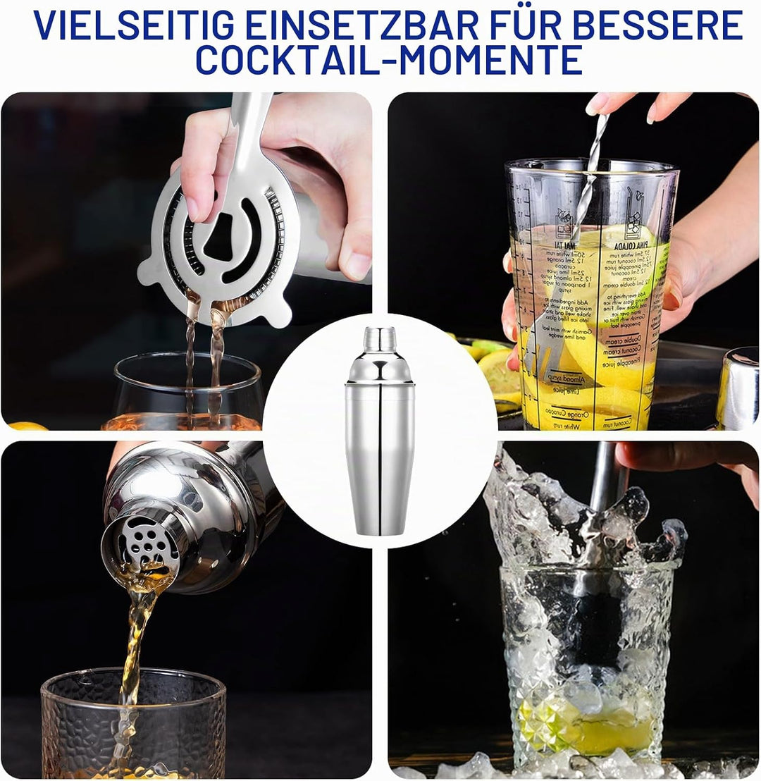Cocktail Set - Edelstahl Cocktail Shaker - Coktailmixset 750 ML - Cocktail zubehör mit Shaker, doppe