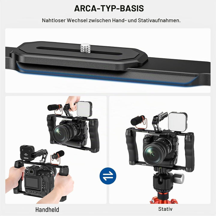 NEEWER Universal Kamerakäfig und oberer Griff mit 3/8" ARRI Positionierungsstiftset, Video Rig Kamer
