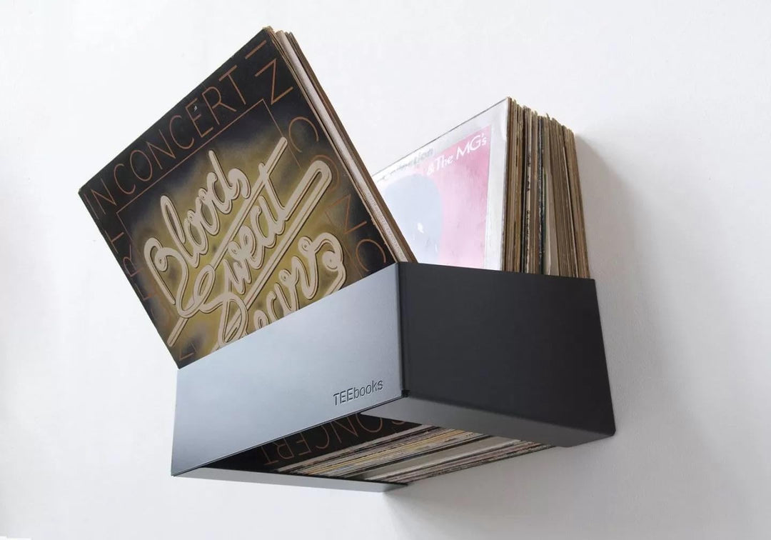 TEEbooks – 1 Schallplatten Wandhalterung 32 cm | Vinyl Regal aus Stahl Schwarz | Unsichtbares Schall