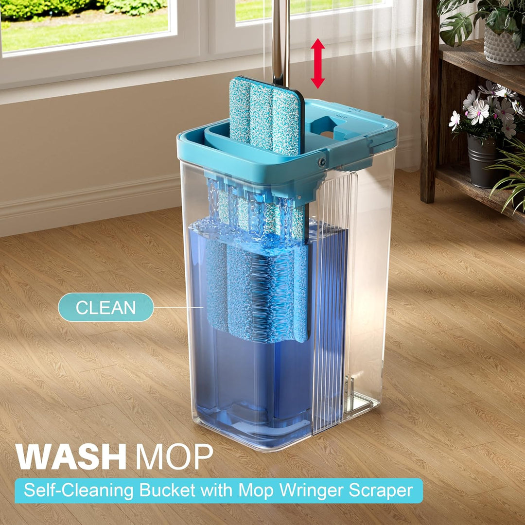JOYMOOP Wischmopp und Eimer Set mit Auswringer, Mops für Bodenreinigung, Wandwischerreiniger mit lan