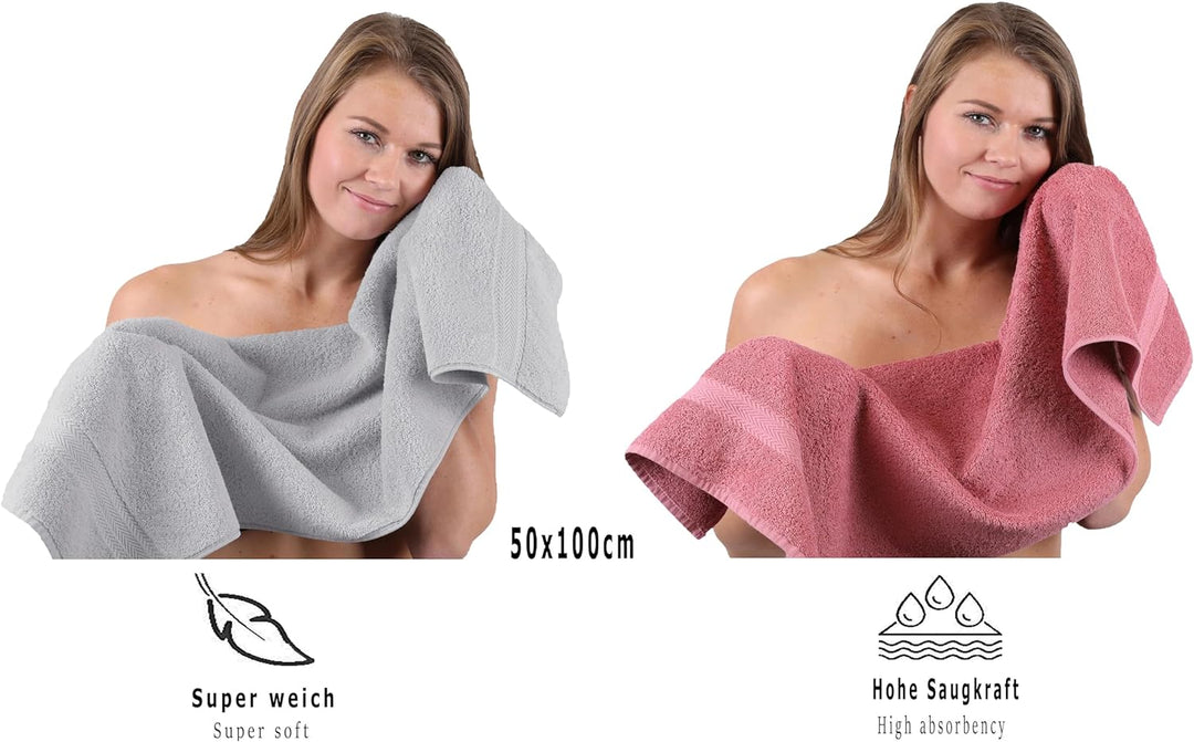 Betz 6-TLG. Handtuch-Set Premium 100% Baumwolle 2 Duschtücher 4 Handtücher Farbe Silbergrau und Altr