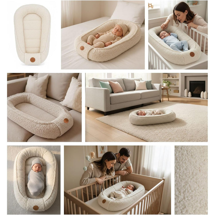 Babynest Nestchen Baby aus Teddy Plüsch 90x50 cm - Babynestchen Neugeborene Nest für Kinder Bett und