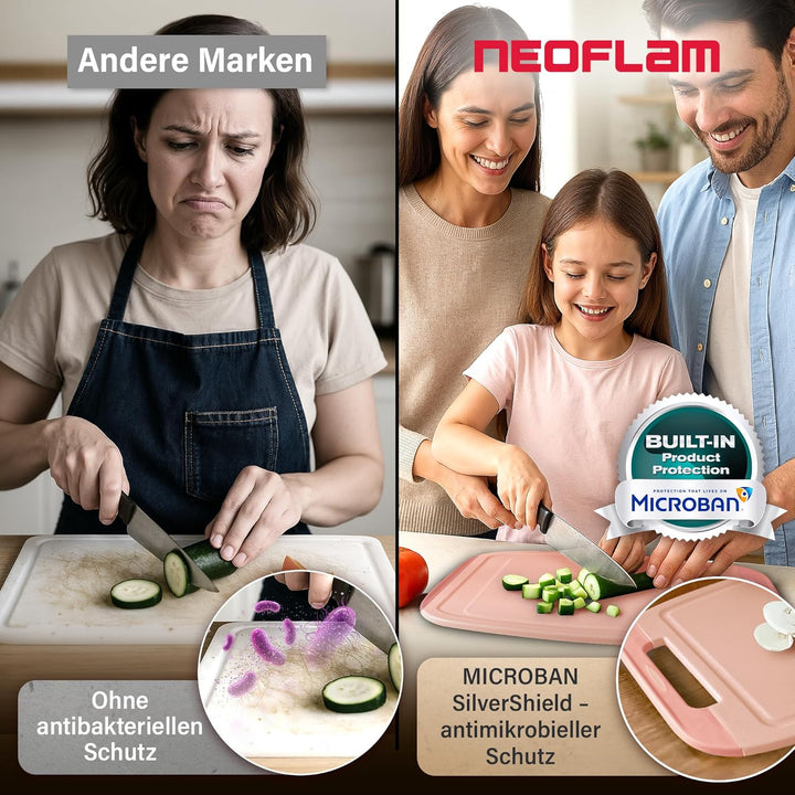 NEOFLAM® Schneidebrett Kunststoff gross, mittel, klein – Schneidebretter spülmaschinenfest, Schneide