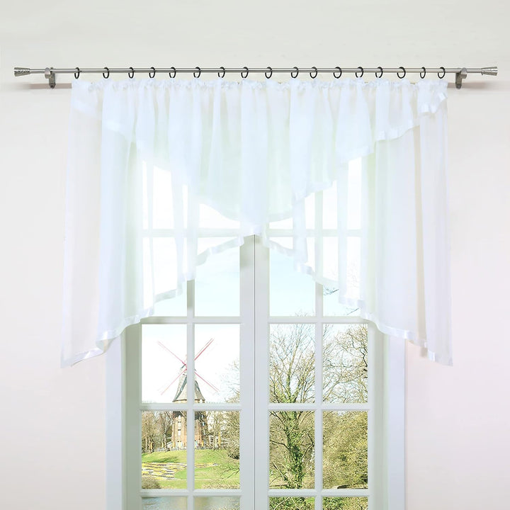 HongYa Kräuselband Kuvertstore Transparenter Voile Gardine mit Satinbänder H/B 160/400 cm Weiss H/B: