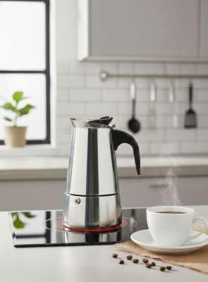 Espressokocher Mokka Kanne 6 Tassen Edelstahl Induktion für 6, 9 oder 12 Tassen CF-MM6/9/12 (6 Tasse