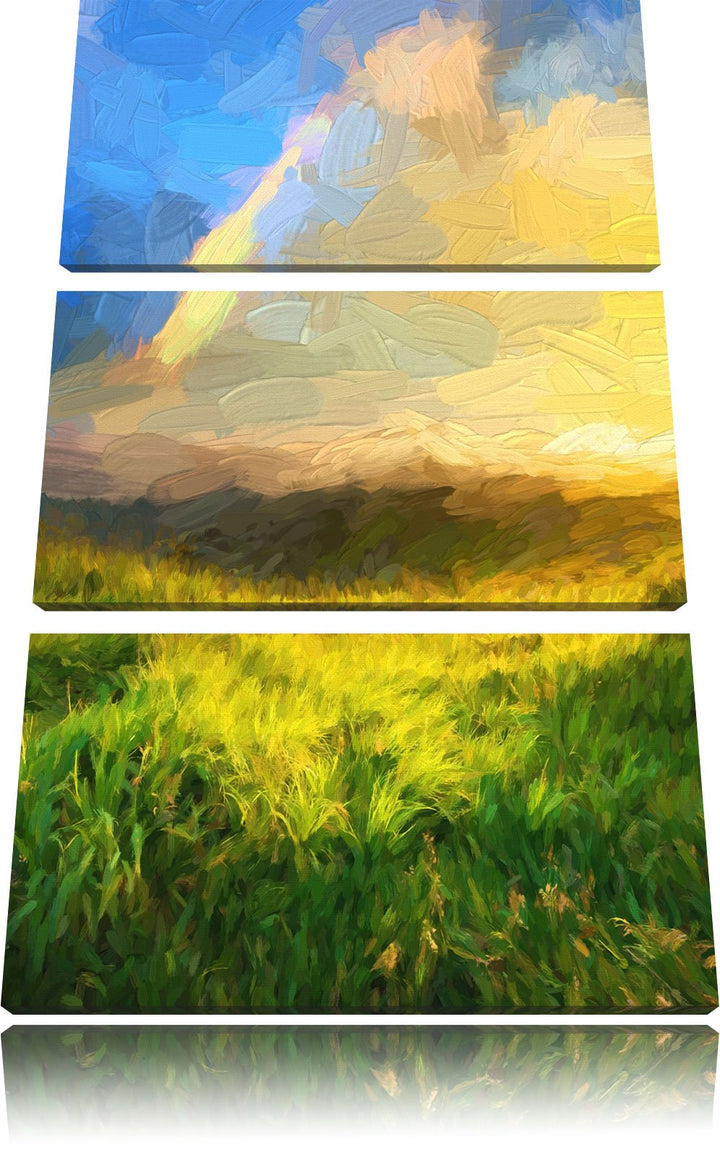 Pixxprint Berge mit Regenbogen am Himmel als Leinwandbild/Grösse: 3 Teilig (120x80 cm) cm/Wandbild/K