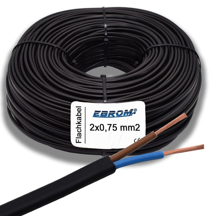 Gerätekabel Flachkabel H03VVH2-F 2x0,75 mm² schwarz 2x0,75 mm2 - Aderfarben: braun - blau - 2 polig/