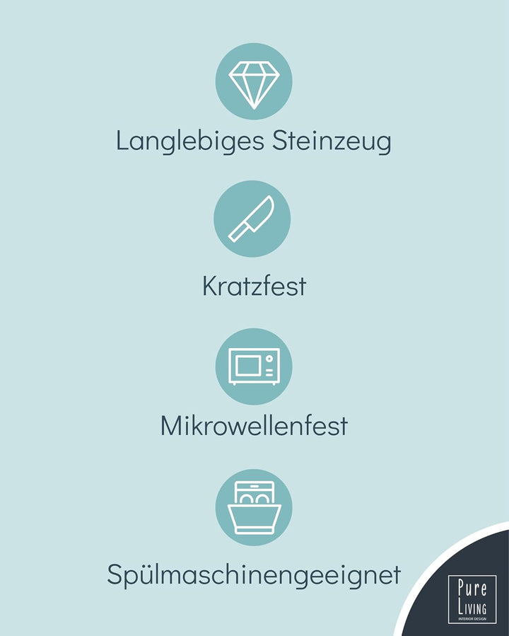 Steingut Teller Gross 6 Personen Hygge TESTSIEGER, Traumhaftes Skandinavisches Steingut Speiseteller