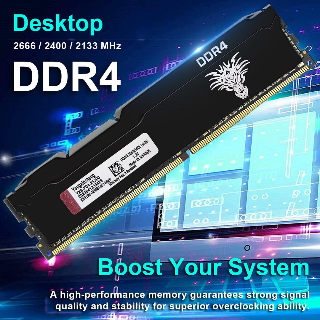 DDR4 2666MHz 8GB Desktop RAM PC4-21300 UDIMM Non-ECC Unbuffered 1.2V 288-Pin CL19 PC Computer Memory