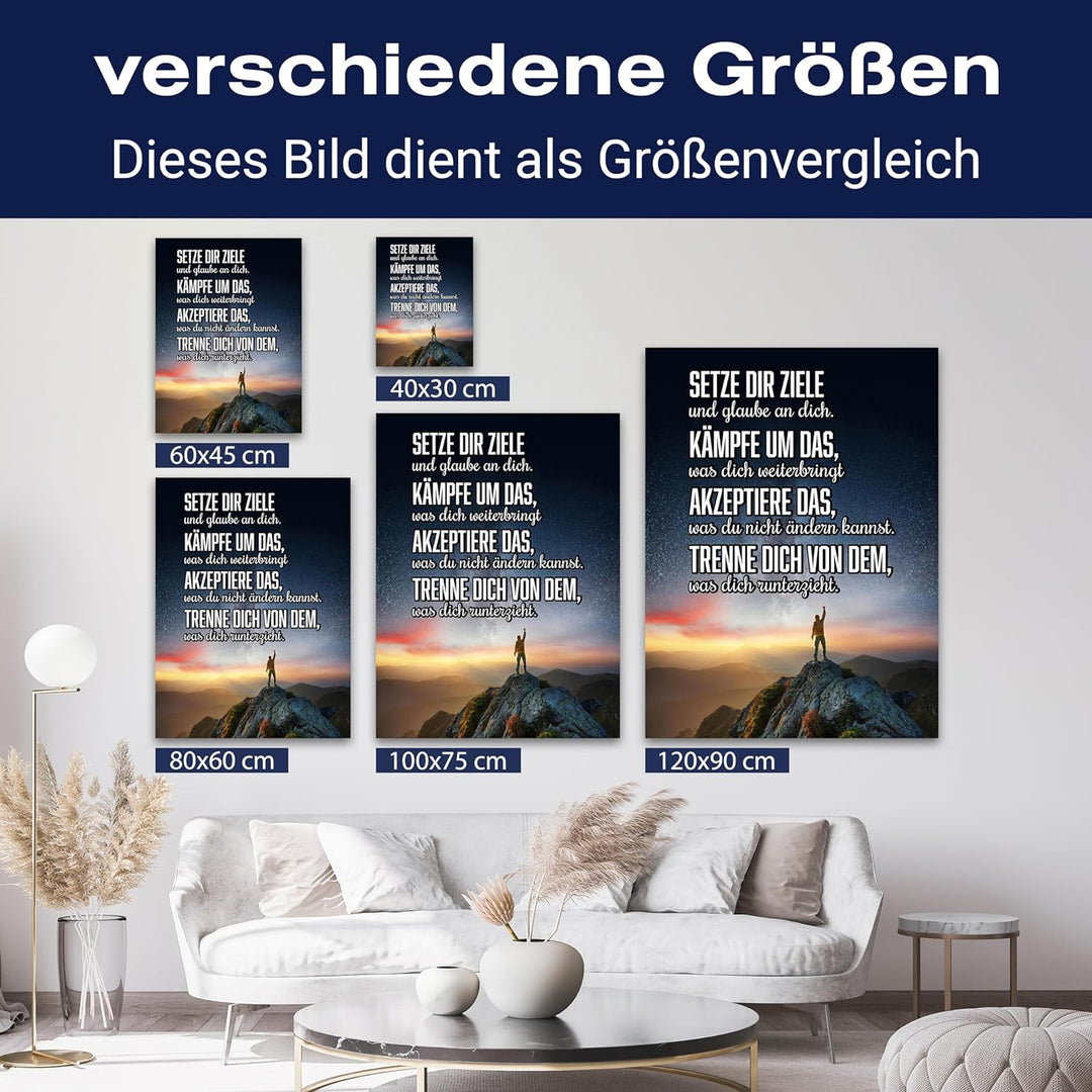 wandmotiv24 Motivations Motiv als Leinwandbild, 100x75cm, Hochformat, Motivation, setze dir Ziele, B