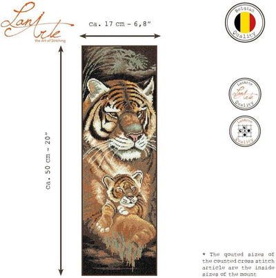 Lanarte Zählmusterpackung Tiger Mutter & Welpe Aida Kreuzstichpackung, Baumwolle, Mehrfarbig, 20 x 5