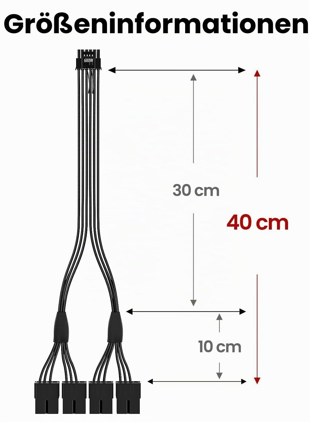 Fasgear PCI-e 5.0 Verlängerungskabel, 16Pin (12+4) Stecker auf PCI-E 5.0 4x8 (6+2) Pin Buchse Sleeve