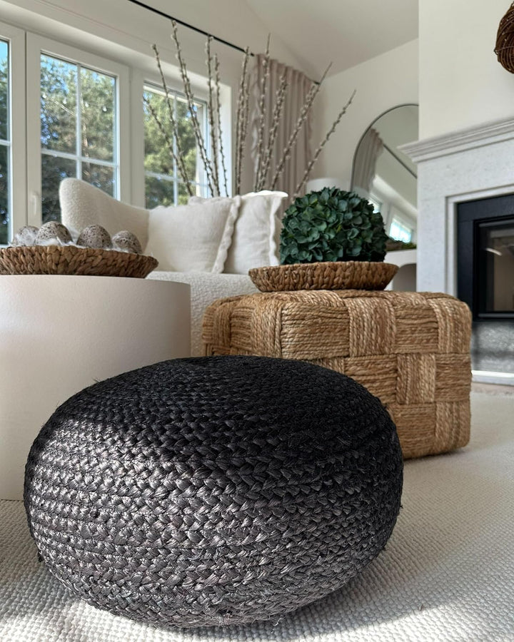 Natürlicher Pouf aus Jute schwarz ø 50 cm rund Tifelt