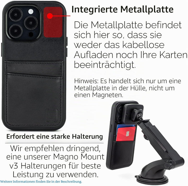 Dockem Echtleder Kartenetui für iPhone 14 Pro mit Kartenfachen und Integrierter Metallplatte zur Mag