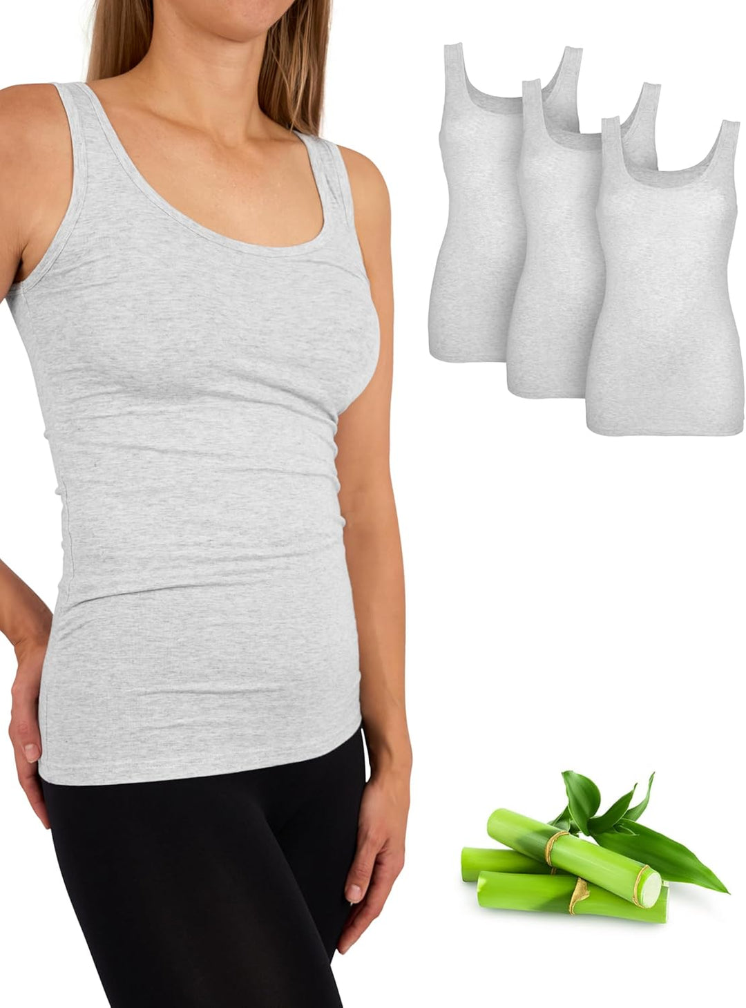 Basic Treasure 3er-Pack Unterhemden Damen, Spaghettiträger Top Damen, Premium Bambus Unterhemd Damen
