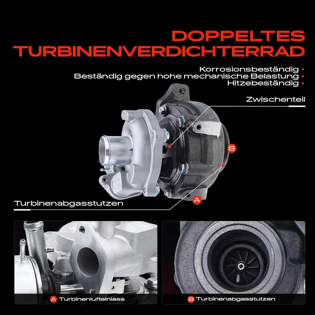 Frankberg Turbolader Kompatibel mit Mito 955 2009-2018 Aveo T300 2011-2015 Doblo 263 2010-Heute Fior