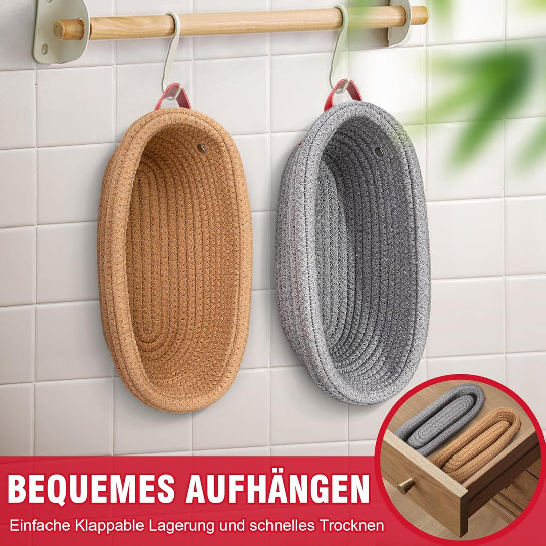Gärkörbchen- Sauerteig Brot Gärkorb Set – 2 x 26 cm Oval mit Bezug & Deckel | Natursauerteig Gärkorb