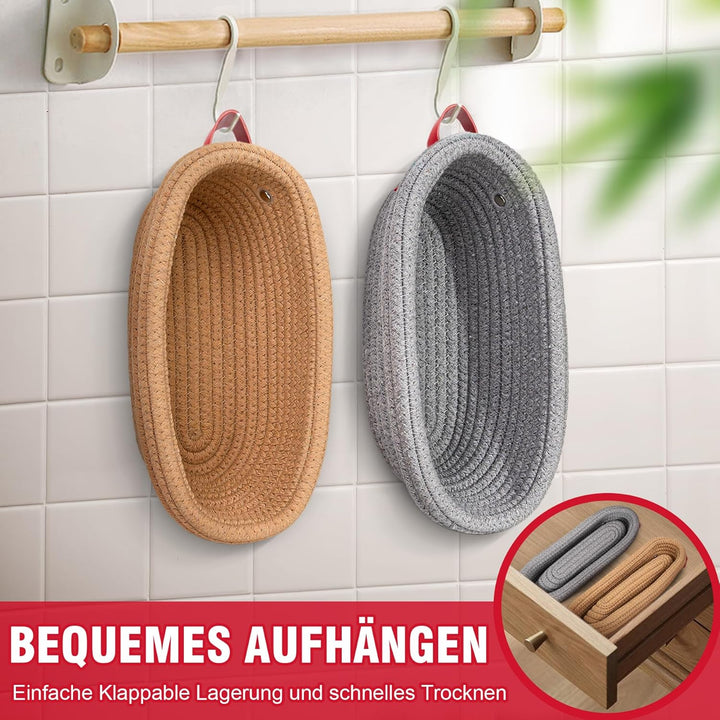 Gärkörbchen- Sauerteig Brot Gärkorb Set – 2 x 26 cm Oval mit Bezug & Deckel | Natursauerteig Gärkorb