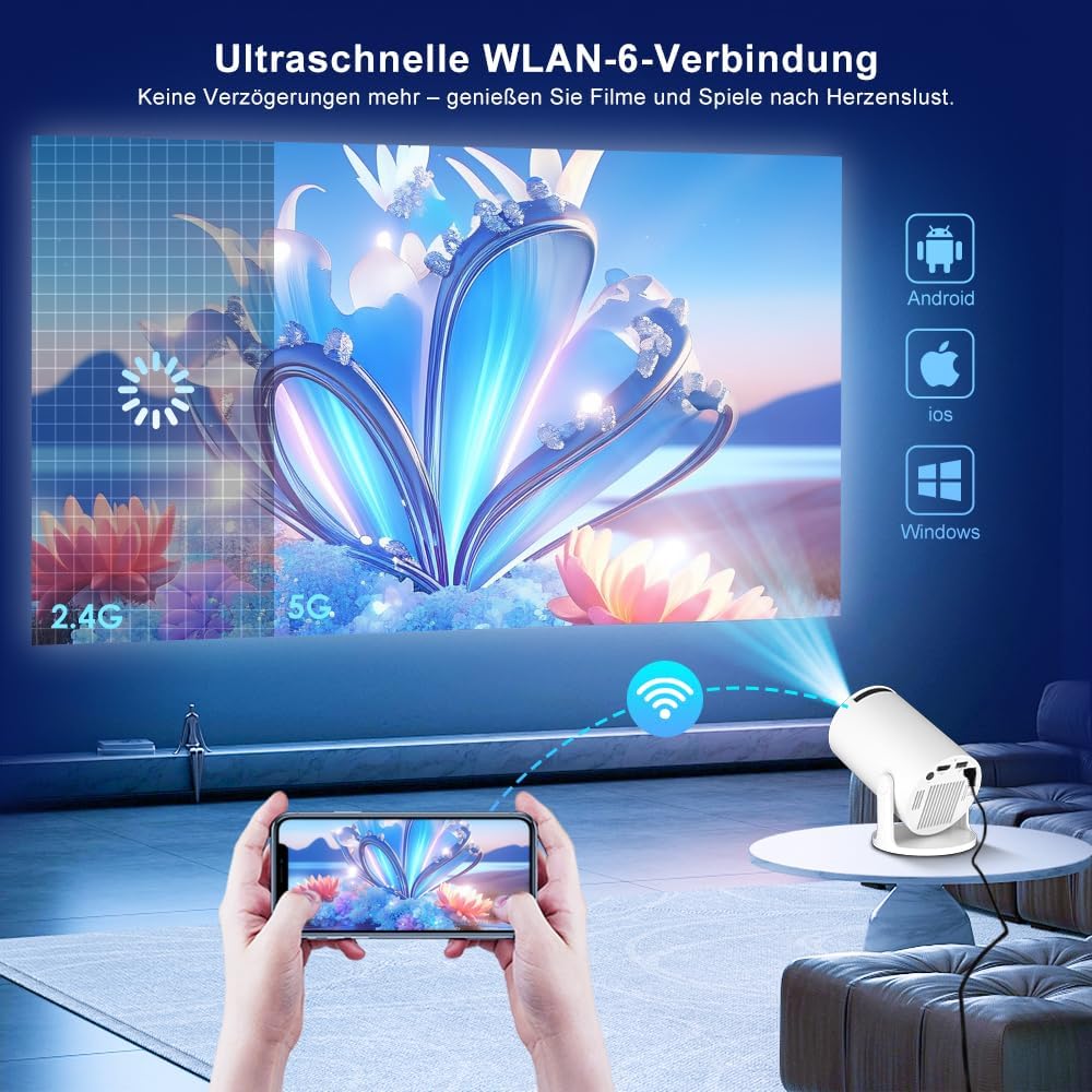 Salange Mini Beamer,Unterstützt 4K Mini Projektor WiFi 6 BT5.2,Projektor Android OS 11.0 Beamer 4k H