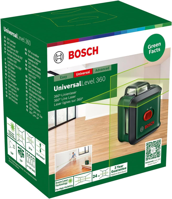 Bosch Kreuzlinienlaser UniversalLevel 360 (vertikale + horizintale Laserlinien inkl. 360° zum Ausric