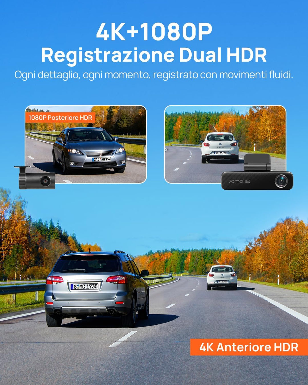 【70mai M800 Dashcam + UP06】 70mai M800 4K Dashcam Auto Vorne &amp; Hinten, STARVIS 2 IMX678 Nachtsicht &amp;