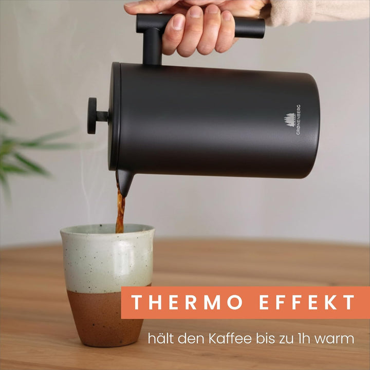 Groenenberg French Press Black 600 ml o. 1 Liter I Hochwertige Kaffeepresse mit Thermo Warmhalte-Fun