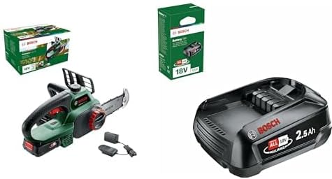 Bosch Akku Kettensäge Universalchain 18 (1 Akku, 18 Volt System, im Karton) & 18 Volt Ersatz Akku (2