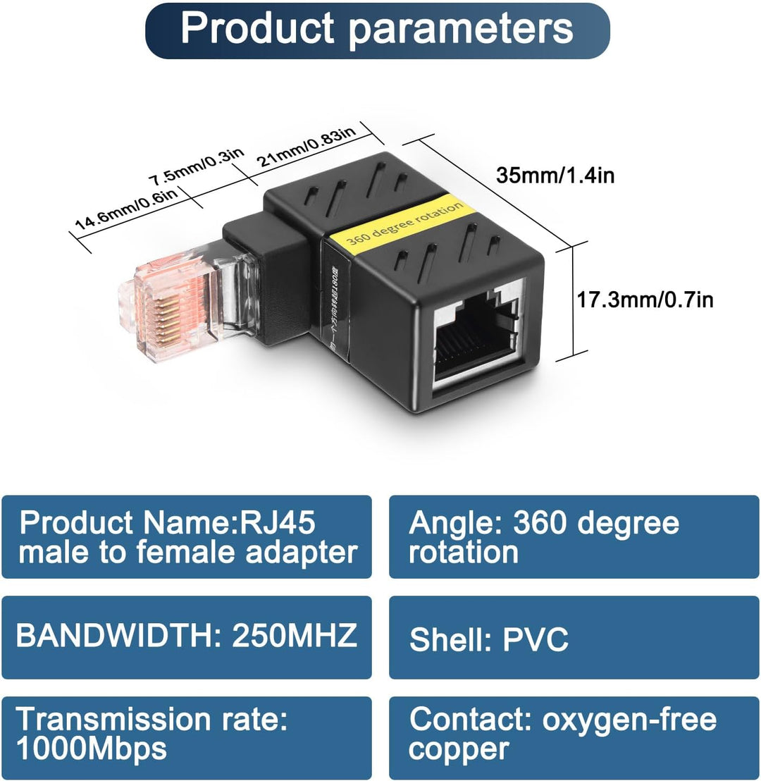 HATMINI 360-Grad-Ethernet-Adapter, Gigabit-90-Grad-Winkel, Netzwerk-LAN-CAT5-CAT6-Verlängerungsadapt