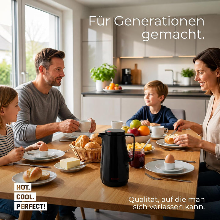 ROTPUNKT Isolierkanne 1 Liter mit Glaseinsatz – Thermokanne & Warmhaltekanne für Kaffee und Tee - Ma